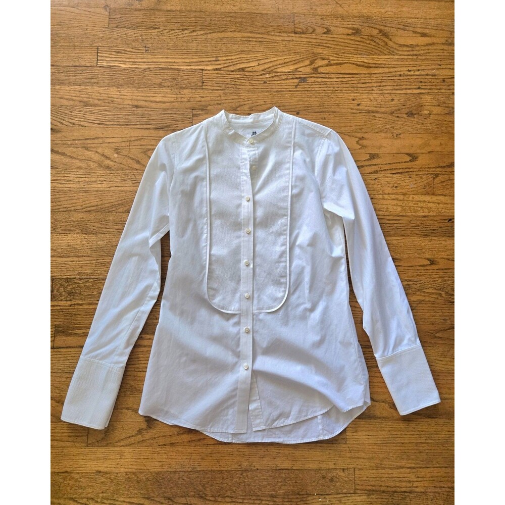 J.Crew Thomas Mason White Tuxedo Shirt Band Collar French Cuff Size 4